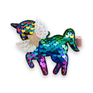 Summer Crystal - Winged Sequin Unicorn Hair Clip - 1 Pack - 1 of 4