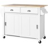 PDTEND 52.2" Kitchen Island with Rubber Wood Drop-Leaf Countertop, Sliding Barn Door, Adjustable Height, 4 Wheels, Storage Cabinet & 2 Drawers - 2 of 4