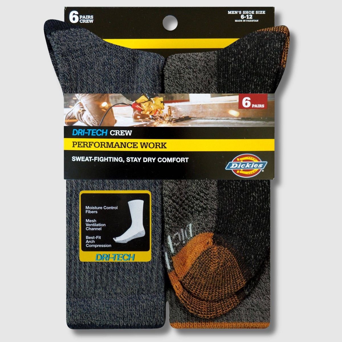 Dickies Men's 6pk Moisture Control Crew Socks - 6-12 - thumbnail 8