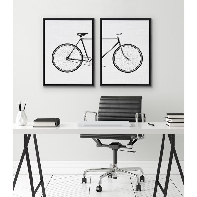 Black and White Bicycle Canvas Art Set with Black Frame