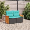 vidaXL Patio Sofa with Cushions - 2-Seater, Black Poly Rattan/Blue Fabric, Outdoor/Garden Loveseat, 46.5"x24.4"x27.2" - 3 of 4