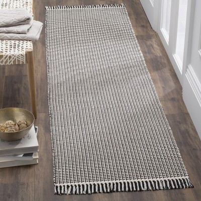 Ivory & Black Handwoven Cotton Runner Rug - 2'3" x 10'