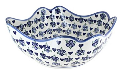Blue Rose Polish Pottery A497 Andy Large Scallop Serving Bowl