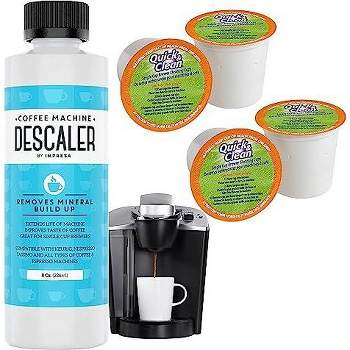 IMPRESA 8 oz Coffee Machine Descaler & Cleaning Kit, 2 Uses Per Bottle, Includes 4 Cleaning Cups, Compatible with Keurig K-Cup Pod Machines
