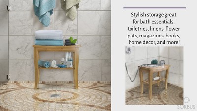 Natural Bamboo Spa Shower Bench with Storage Shelf