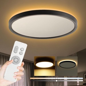 TALOYA 12 inch Black Flush Mount Ceiling Light Fixture with Remote Control, Nightlight 3000K, 3000K-6500K color Changeable and Brightness Dimmable - 1 of 4