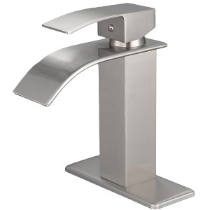 BWE Waterfall Single Handle Single Hole Low-Arc Bath Faucet Bathroom Drip-Free Vanity Sink Faucet - 1 of 4
