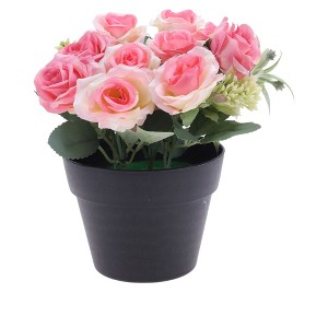 Unique Bargains Artificial Plants Rose Plastic 3.74"x3.74"x7.48" 1 Pc - 1 of 4