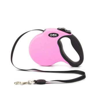 DDOXX 16.4 ft Retractable Medium Dog Leash with Strong Reflective Nylon Strips and Break & Lock System - Pink