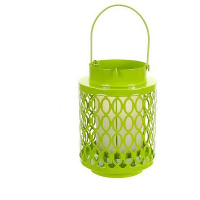 Melrose 10" Tropicalia Bright Green Oval Cut Pillar Candle Holder Lantern