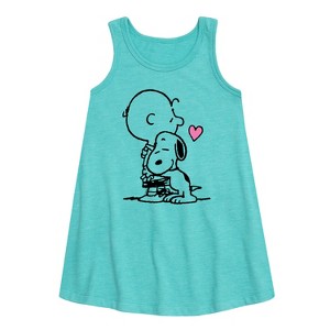 Girls' - Peanuts - Snoopy Charlie Hug -Toddler And Youth Girls Short Sleeve Aline Dress Graphic Sleeveless Aline Dress - 1 of 3