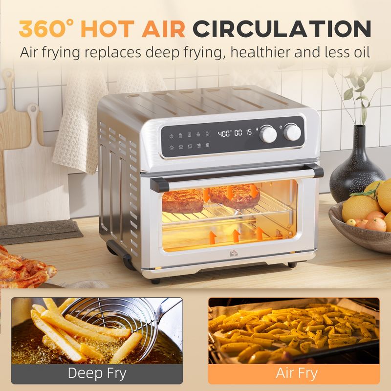 HOMCOM Air Fryer Toaster Oven, 8-In-1 Convection Oven Countertop, Broil, Toast, Dehydrator, Thaw and Air Fry, 1800W, Stainless Steel Finish, 5 of 7
