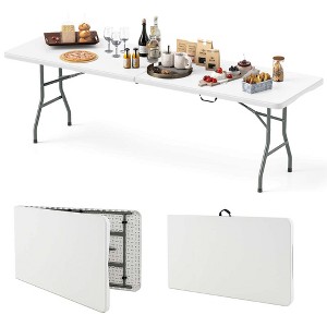 Costway 8 ft Portable Folding Table with HDPE Tabletop Safe Lock Mechanism Carrying Handle White/Gray/Black - 1 of 4