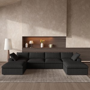 WJSHome Modular Sectional Sofa Couches for Living Room,160" Linen Cloud Couch with Storage Ottoman,U Shaped 6 Seater Convertible Sleeper Sofa Chaise - 1 of 4