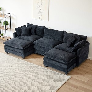 3-Seat U-Shaped Modern Cloud Couch - Chenille Modular Sectional with Deep Seat, 2 Ottoman & 4 Pillows for Home/Apartment Spaces - 1 of 4