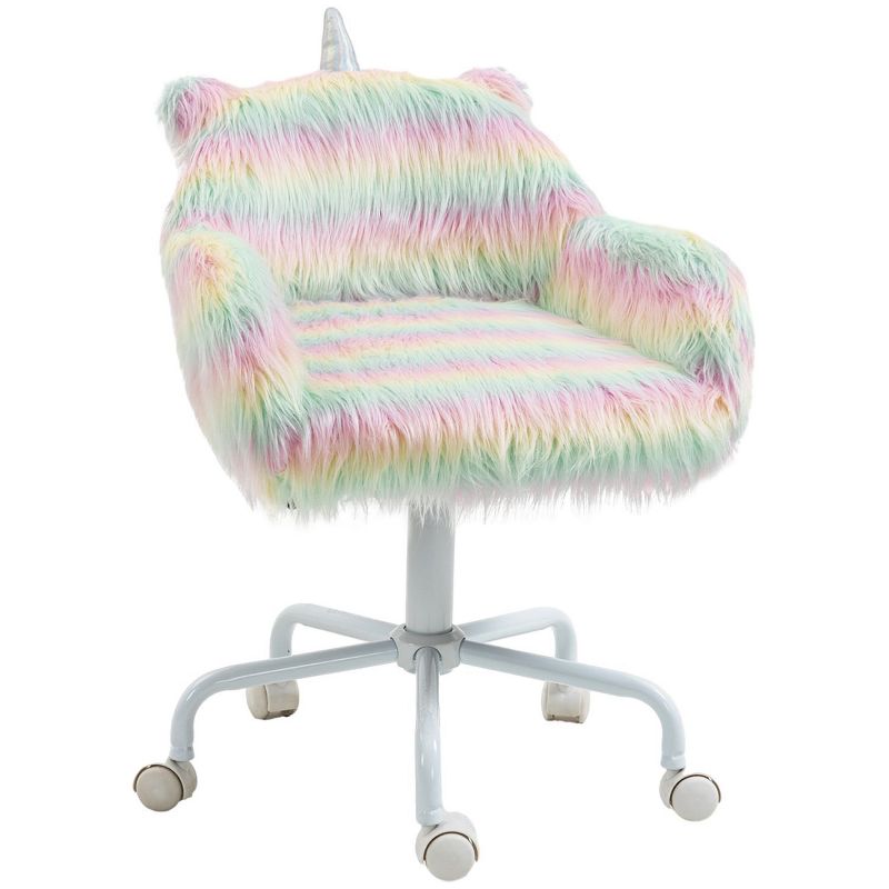 Cute Fluffy Unicorn Office Chair with Mid-Back and Armrest Support, 5 Star Swivel Wheel Girls Study Table, Adjustable Swivel Chair-The Pop Home, 2 of 8