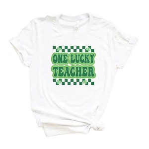Simply Sage Market Women's Checkered Lucky Teacher Short Sleeve Graphic Tee - 1 of 3