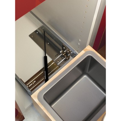 Double 35 Quart Silver Pull-Out Trash Can with Maple Base