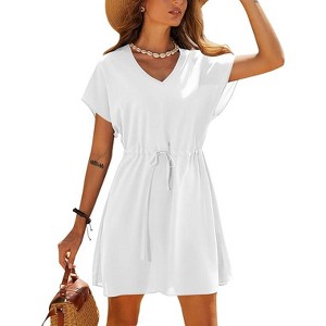 Ekouaer Women's Cover Ups Casual Swimsuit Coverups Flowy Tie Waist Beach Cover Up Dress - 1 of 4