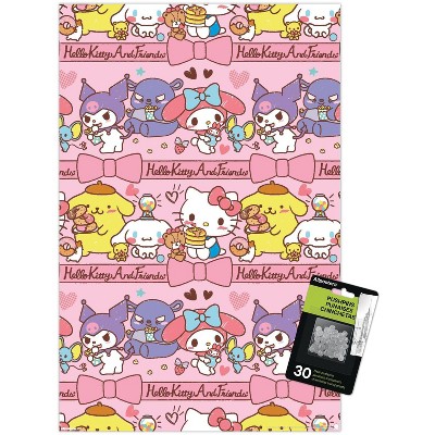 Trends International Hello Kitty and Friends: 25 Snack Time - Collage Unframed Wall Poster Print Clear Push Pins Bundle 14.725" x 22.375"