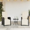 vidaXL 3-Piece Bistro Set - Black Poly Rattan w/Adjustable Reclining Chairs, Foam Cushions, Washable Covers for Garden, Patio, Balcony - 3 of 4