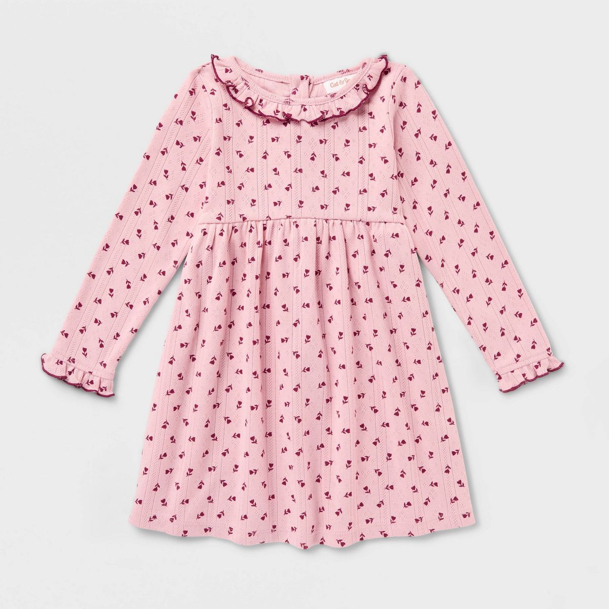 Baby and Toddler Girls' Long Sleeve Floral Pointelle Dress - Cat & Jack™ - thumbnail 6