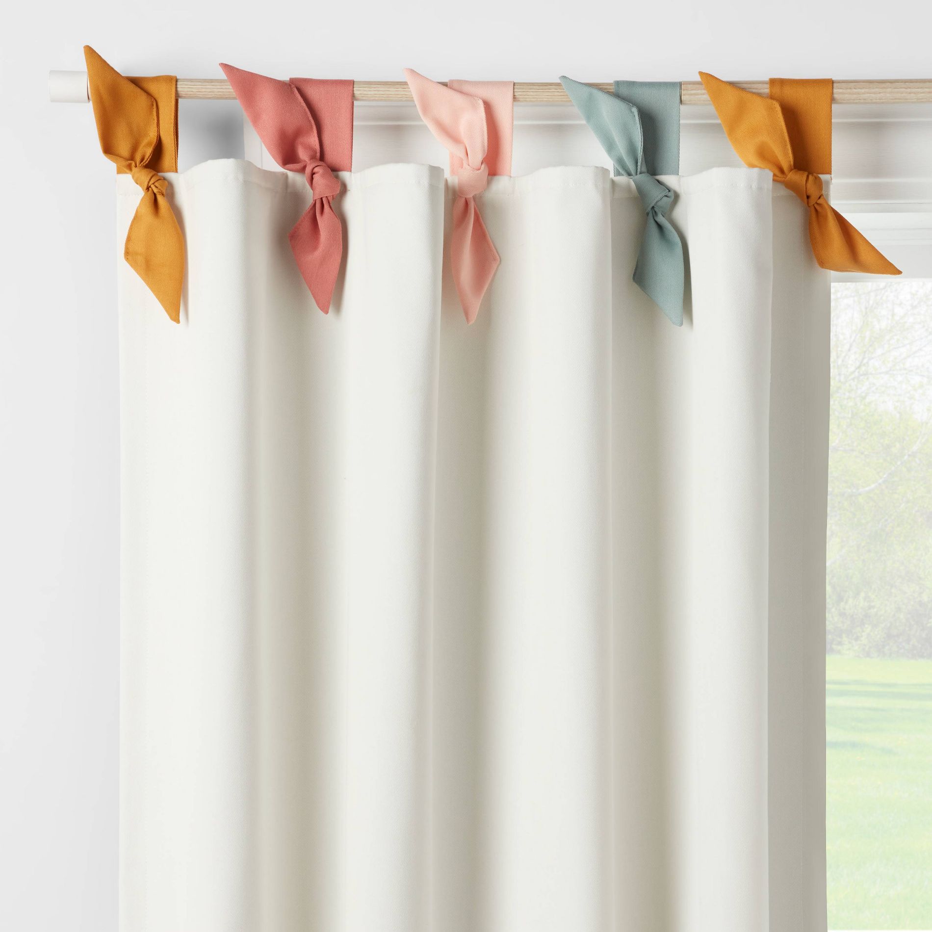 42"W x 95"L Tie Top Embellished Kids' Blackout Window Curtain Panel White with Ties - Pillowfort™