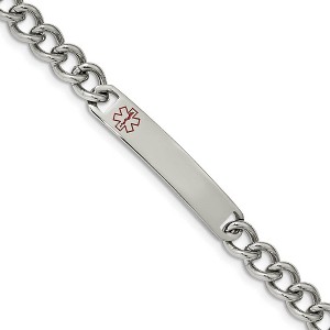 Black Bow Jewelry 8mm Stainless Steel Red Enamel Medical I.D. Curb Bracelet, 8 Inch - 1 of 4