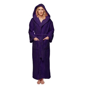 Arus Women's Full Ankle Long Hooded Fleece Bathrobe Turkish Soft Plush Robe - 1 of 3