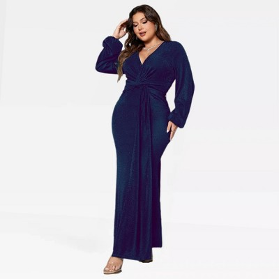Glitter Dress for Plus Size Women V Neck Surplice Maxi Dress Frotn Twist Tie Wasit Sprakly Dress for Curvy Body Formal Dress Night Date Dress
