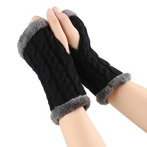 HTUTWOO Winter Fingerless Gloves, Knitting Warm Gloves with Faux Fur Wrist for Typing and Writing, Perfect for Men Women - 1 of 4