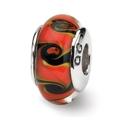 Black Bow Jewelry Red and Black Swirl Glass Sterling Silver Bead Charm