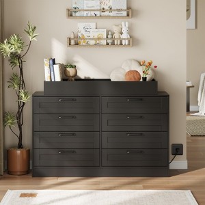 Baby Changing Dresser with 8 Drawers ¨C Wooden Nursery Dresser with Safety Rail & Open Shelf, Changing Table Station Space-Saving Organizer - 1 of 4