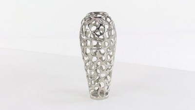 Elegant 19'' Silver Aluminum Bouquet Vase with Hole Design