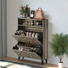 Farmhouse Shoe Cabinet with 2 Flip Drawers – Narrow Freestanding Shoe Organizer with Metal Legs for Entryway, Foyer, Hallway - 4 of 4