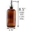 Cornucopia Brands 16oz Amber Glass Bottles w/Stainless Steel Pumps 2pk; Lotion & Soap Dispenser Brown Boston Round Bottles - 3 of 4