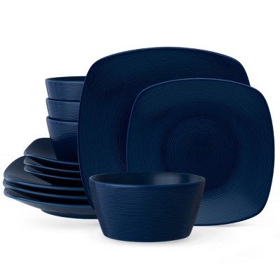 Noritake Colorscapes NoN Swirl (Navy on Navy) 12-Piece Square Dinnerware Set, Service for 4