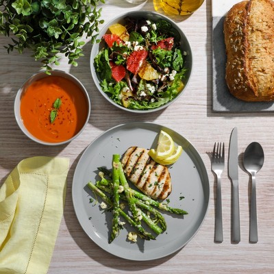 Grey Porcelain 12-Piece Dinnerware Set with Lipped Design