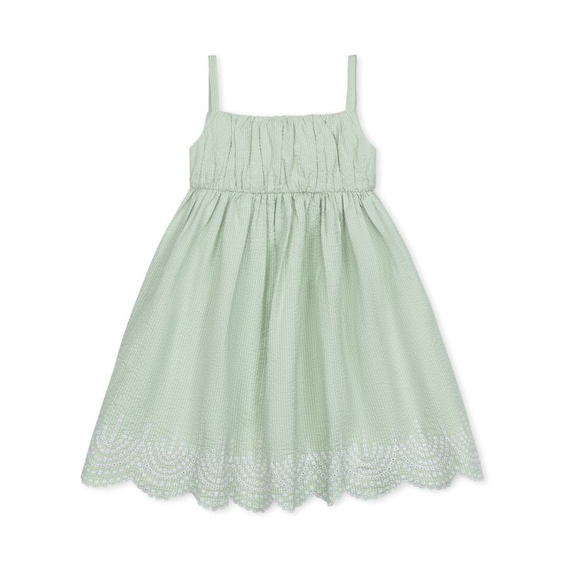 Hope & Henry Girls' Organic Sleeveless Ruched Party Dress with Embroidered Hem, Kids, 1 of 5