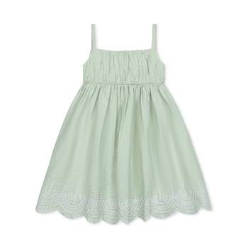 Hope & Henry Girls' Organic Sleeveless Ruched Party Dress with Embroidered Hem, Kids
