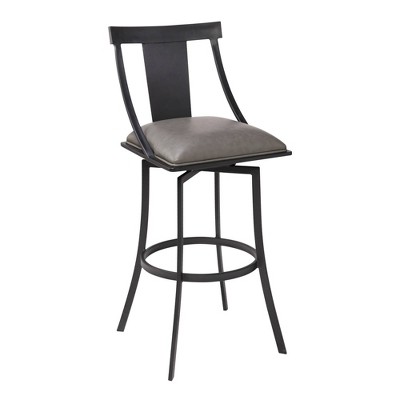 30" Brisbane Faux Leather Metal Counter Height Barstool Gray/Black - Armen Living: Swivel, Upholstered, Kitchen Stool with Back