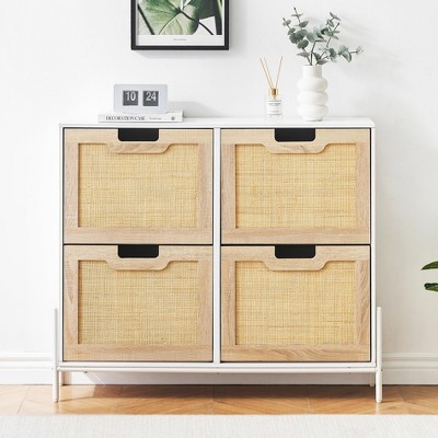 Hidden Rattan Shoe Cabinet with Drawer/ 4 Flip Doors Narrow Shoe Storage,Shoe Organizer