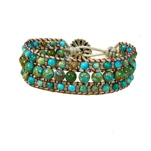 Boho Handmade Natural Stone Bead Bracelet, 3-Row Wide Wrap Wrist Statement Jewelry for Women - 1 of 4