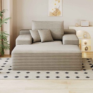 Modern Oversized Sofa Bed Lounger, Chaise with Pillows for Moviebonus Room, Plush Corduroy Fabric Cover Sofa Bed with Foam Filling-Baofuwish - 1 of 4