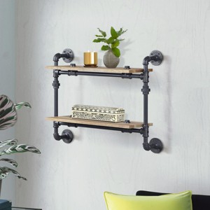 INFURNIC Decorative Wall Shelf Industrial 2-Tier Water Pipe Frame for Display and Storage Stylish Space-Saving, Black, 28.5"*9.5"*24.5" - 1 of 4
