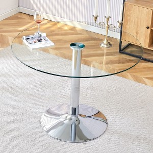 PAGED Round Dining Table Modern Kitchen Table with Glass Tabletop and Metal Legs, 35" Living Room Table for 4/6 Person - 1 of 4
