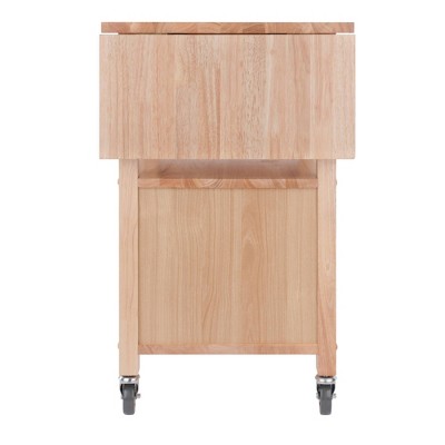 Transitional Brown Wood Drop-Leaf Kitchen Cart with Storage