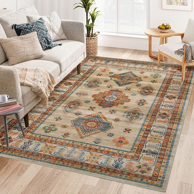 Washable Rug Vintage Rug Non Slip Indoor Floor Carpet Boho Accent Area Rug for Living Room Bedroom Kitchen