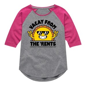 Girls' - Instant Message - Vacay From The Rents Shirt Tail Raglan Graphic T-shirt - 1 of 4