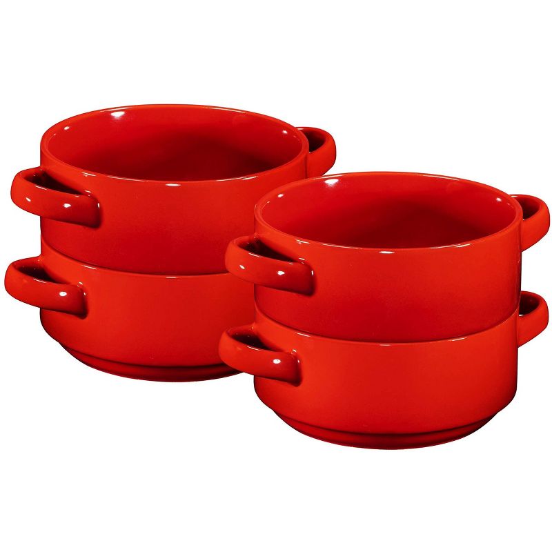 Bruntmor 19 Oz Ceramic Soup Bowl With Handles, Set of 4 Red, 3 of 5
